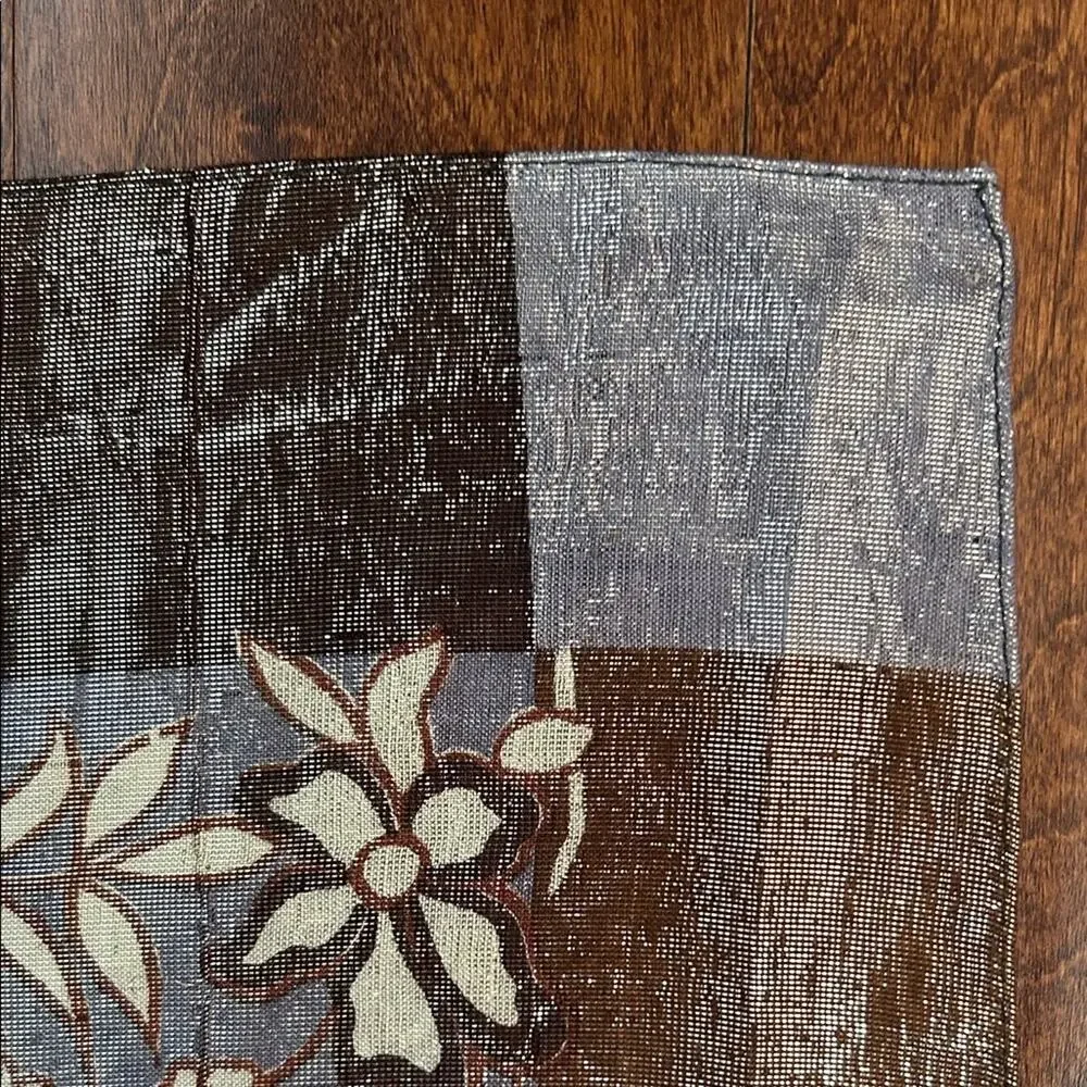 Lilac and Brown Luminescent Floral Scarf with Gorgeous Metallic Sheen